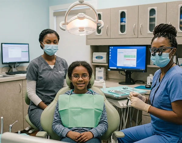African American girl in dental clinic